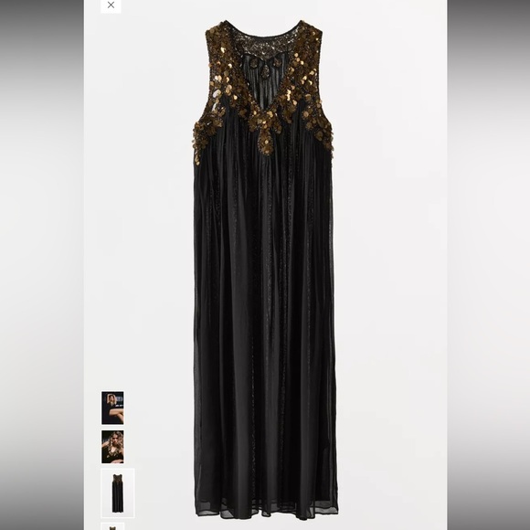 Zara Black Pleated Sequin Georgette Dress - Size M - Picture 11 of 12